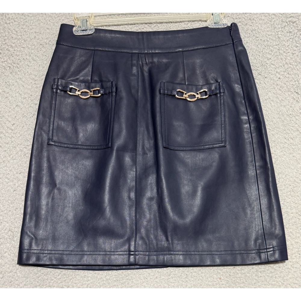 NEW Tahari Womens Faux Leather skirt Womens size 4 Navy Blue